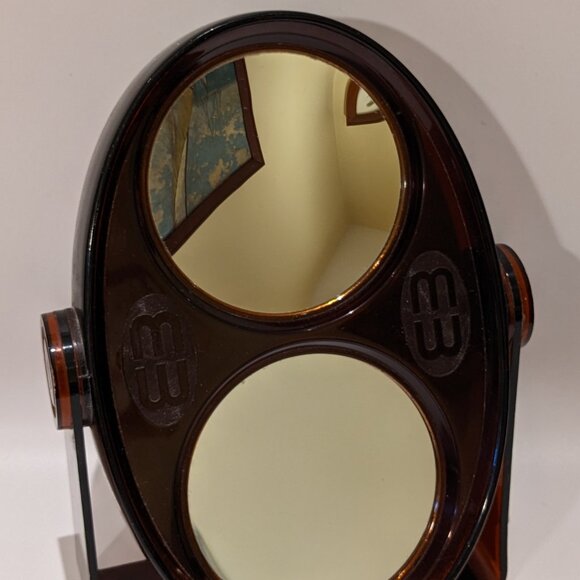 Vintage 1970s Faux Tortoiseshell Swivel Vanity Mirror – Oval Dual-Sided 10" Tall - Picture 3 of 8